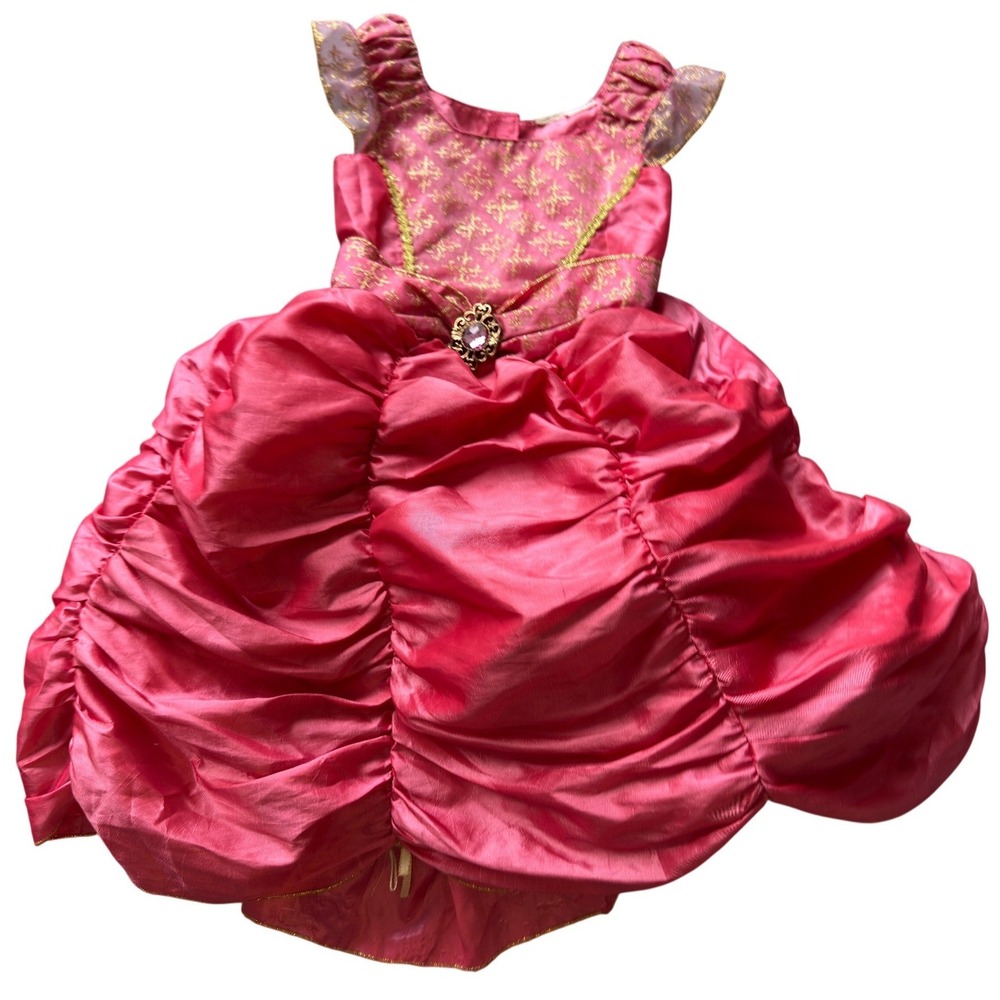 Pink Princess Costume Dress Gold Glitter Filigree Need Dry Clean Toddler Girls